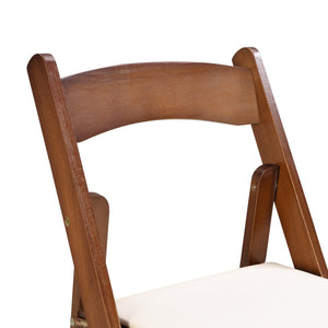 English Elm Upholstered Solid Wood Folding Chair Set of 4 — Walnut Frame, Beige PU Cushion, Space-Saving Comfort W49553920