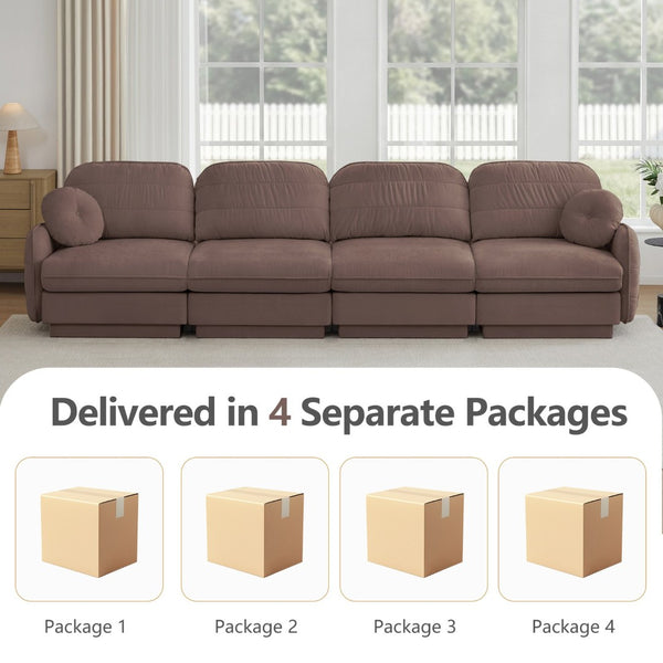 English Elm 137"chenille Cloud Sofa Deep Seat Four Seater with Quilted Cushions for Living Room Rose Dust W714S01780
