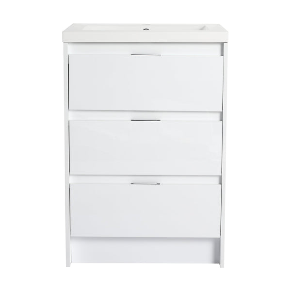 English Elm 24" Freestanding Bathroom Vanity with White Resin Sink, Soft-Close Doors, Adjustable Shelf, Durable Plywood Finish Glossy White W999S00384
