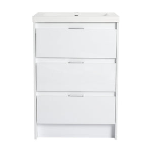 English Elm 72" Freestanding Bathroom Vanity With Resin Sink & Side Cabinet - Modern Glossy White Design, Ample Storage Options W999S00437