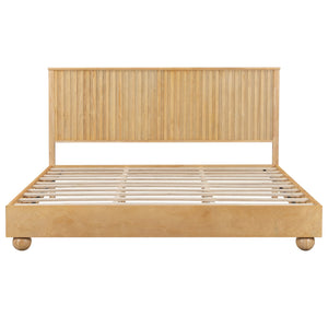 English Elm Christopher Knight Home® - Natural King Size Wood Bed Frame with Slatted Headboard, Rattan Breathable Panels & Ball Feet, Sturdy Metal Base N758K638081N