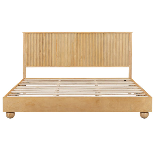 English Elm Christopher Knight Home® - Natural King Size Wood Bed Frame with Slatted Headboard, Rattan Breathable Panels & Ball Feet, Sturdy Metal Base N758K638081N