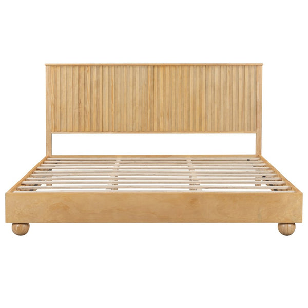 English Elm Natural Solid Wood King Bed Reeded Headboard Scandinavian Minimalist Bedroom Frame N758K631920N