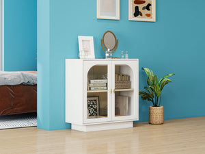 English Elm Storage Cabinet Sleek Acrylic Door with Gold Handle, Non-Slip Feet, Anti-Tip Locks, Compact Dimensions White W688127147