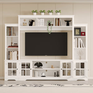 English Elm Wall Entertainment Center with Barn Door Accents Open Shelving Farmhouse Living Room W1820S00015