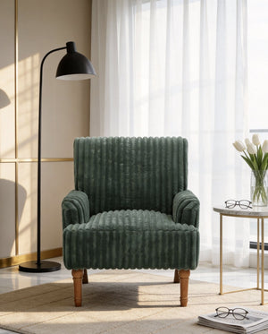 English Elm Modern Wide Wale Corduroy Accent Chair Solid Wood Legs Upholstered Living Room Seat Army Green W5568P445693