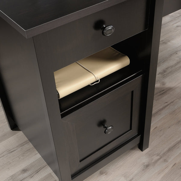 English Elm L-Shaped Desk - Stylish Black Finish With Spacious Surface, Storage Drawers & Cord Management For Efficiency B356P367875