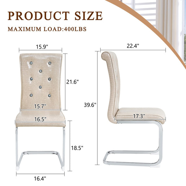 English Elm Luxury Pu Upholstered Dining Chair Set of 4 with Channel Stitching and Metal Legs Beige W1512P491853