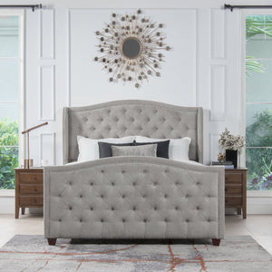 English Elm Jennifer Taylor Home - Marcella Upholstered Shelter Headboard Bed Set - Queen Size In Elegant Silver Grey Polyester Finish B2719P238216
