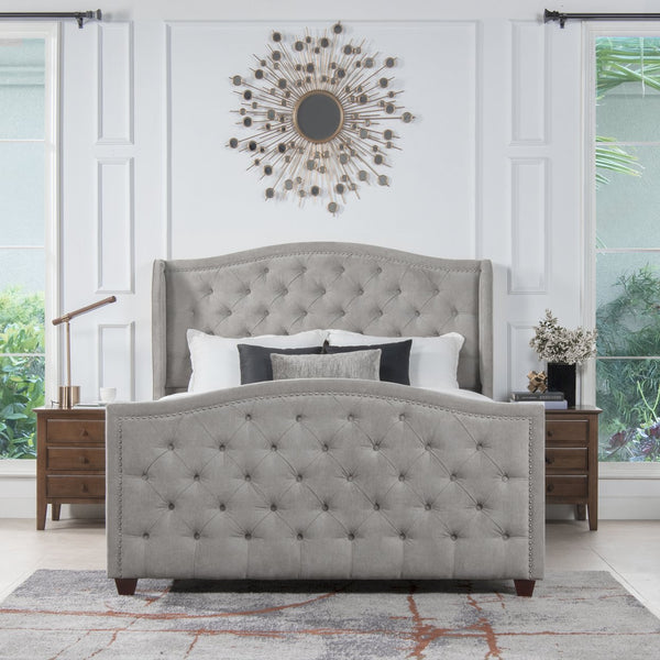 English Elm Jennifer Taylor Home - Marcella Upholstered Shelter Headboard Bed Set - Queen Size In Elegant Silver Grey Polyester Finish B2719P238216