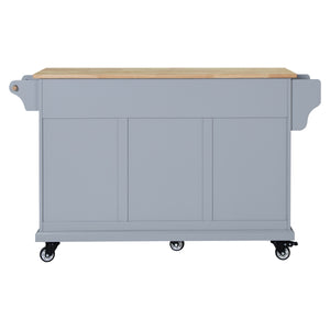 English Elm Kitchen Island durable rubberwood countertop kitchen cart on casters with towel rack, spice shelf, 5 drawers and adjustable shelving for organized meal prep and mobility Grey W914S00001