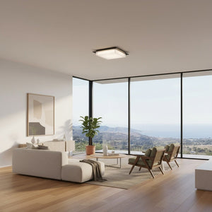 English Elm 14 Inch Square Led Flush Mount Ceiling Light Dimmable Acrylic Diffuser for Any Room Black B370P399080
