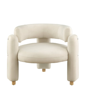 English Elm Accent Chair with Hollow Backrest for Ergonomic Support, Solid Wood Frame, Stylish Fabric Upholstery White W1420P194055