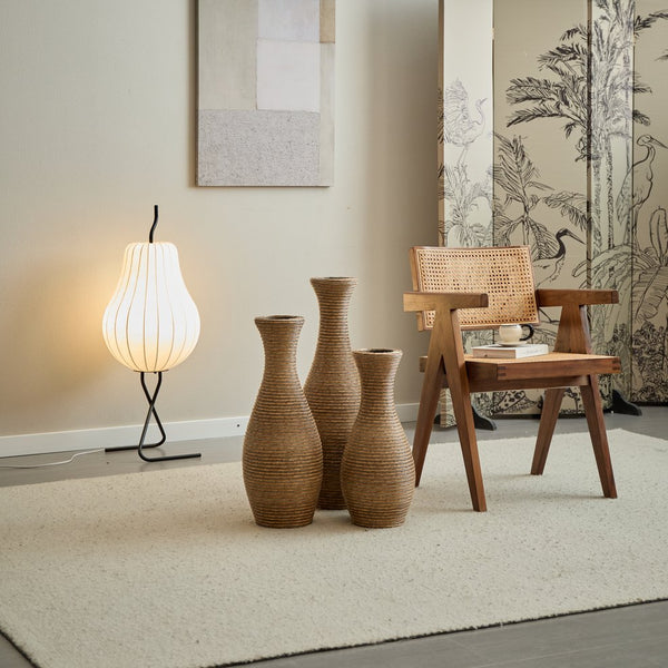 English Elm 3-piece modern PVC floor vase set with tall standalone racks for artificial branches and decor accents Beige W2796P261494