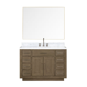 English Elm Grey Oak Single Bath Vanity Set With Carrara Marble Top, Faucet, And 46" Frameless Mirror Included B2731S01964