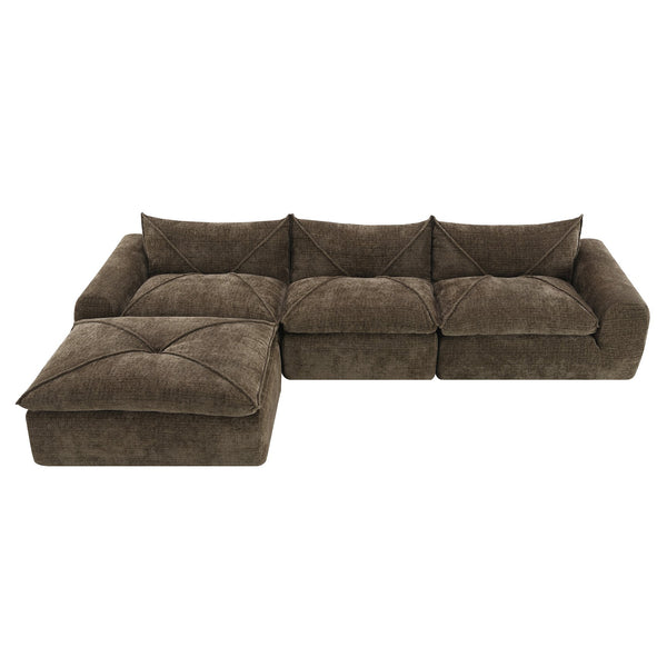 English Elm 116'' Fully Compressed Sofa with Legless Chenille Design, High-Density Comfort, Modular Flexibility and No Assembly Required Brown N723S9707D