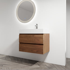 English Elm 30" Wall-Mounted Bathroom Vanity With Resin Sink, Soft-Close Drawers & Eco-Friendly Design Options W999S00200