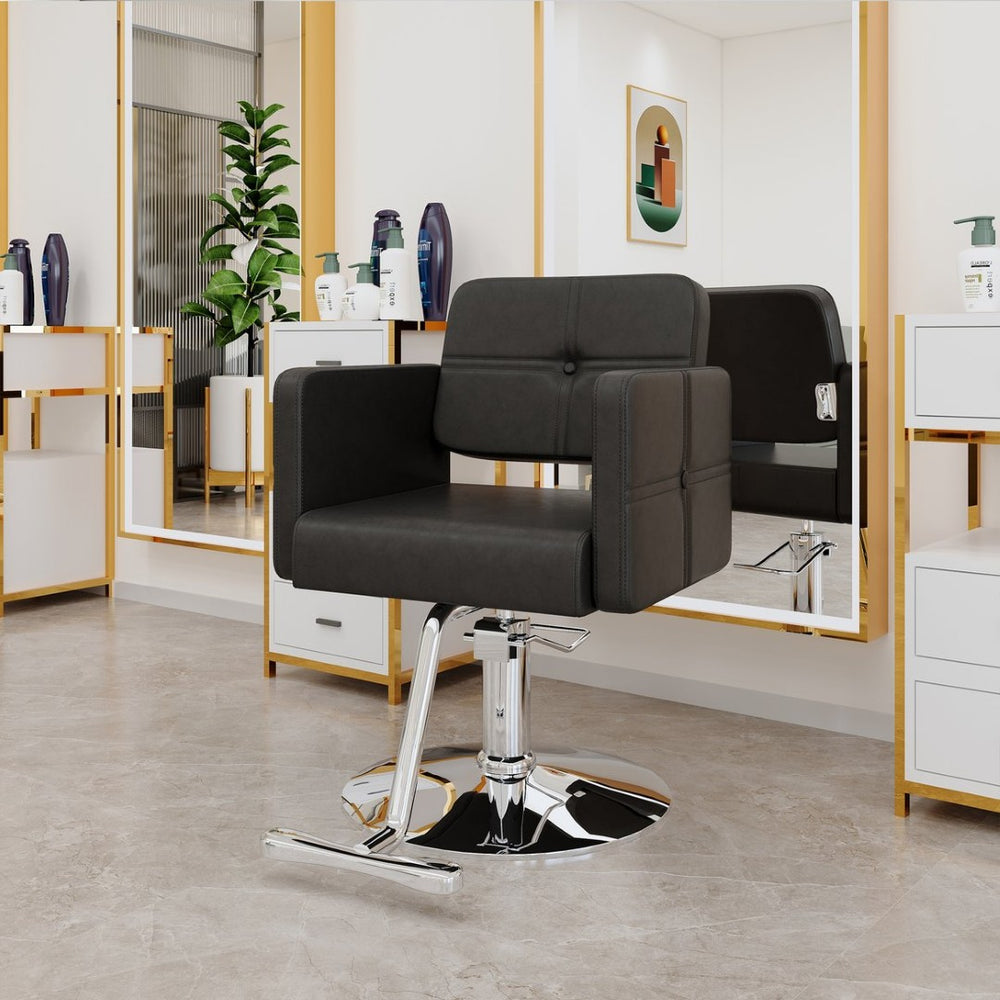 English Elm Fashionable Hydraulic Salon Chair Black Pu Leather Swivel Seat for Styling Studios W1151P361700
