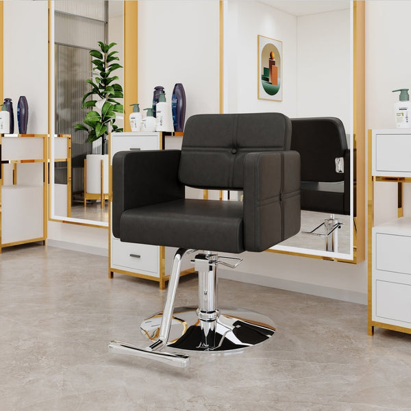 English Elm Fashionable Hydraulic Salon Chair Black Pu Leather Swivel Seat for Styling Studios W1151P361700
