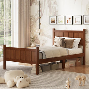 English Elm Twin Platform Bed Vertical Slat Headboard Farmhouse Shaker Wood Grain Finish Bedroom Dark Walnut N733P422478P