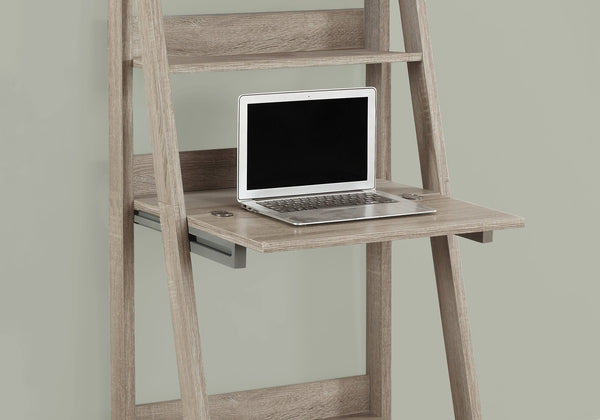 English Elm Computer Leaning Desk with Shelves 61" High – Taupe Brown Wood-Look Ladder Workstation, Storage-Friendly, Wall-Mountable beige brown 39 L x 20 W x 8 H B2710P219592