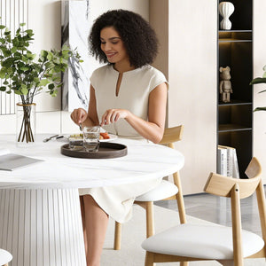 English Elm Retractable Rock Slab Dining Set with Leather Wrapped Base for Compact Apartments White W2700S00127