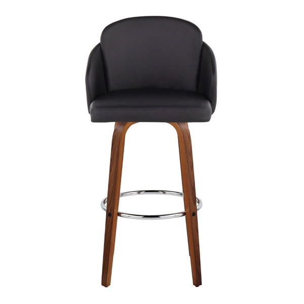 English Elm Fixed-height Mid-century Barstools with Walnut Legs and Grey Upholstered Seats Set Black B202S01901