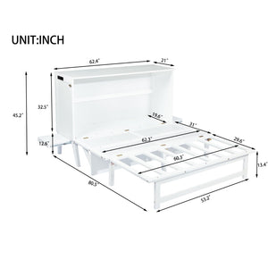 English Elm Queen Murphy Cabinet Bed Solid Pine Build with Usb Charging and Fold Out Desktop White W504S00168