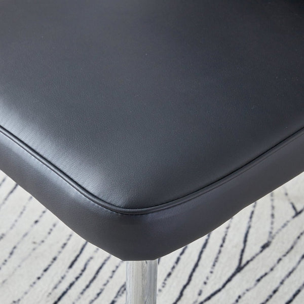 English Elm Modern Pu Leather Dining Chair Set of Six with Curved Back and Polished Metal Legs Black+Silver W1151P370777