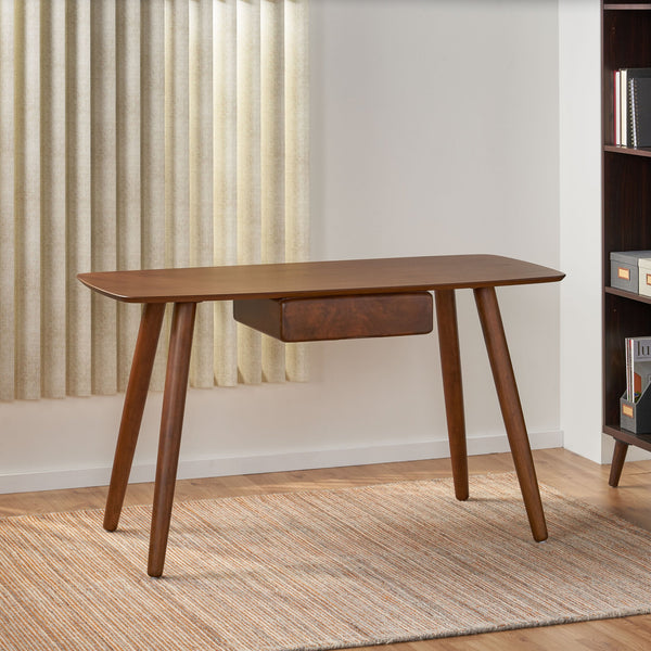 English Elm Christopher Knight Home® - Study Computer Desk 53" Walnut MDF Writing Table with Drawer, Figure-Eight Legs, Spacious Work Surface N770P323356D