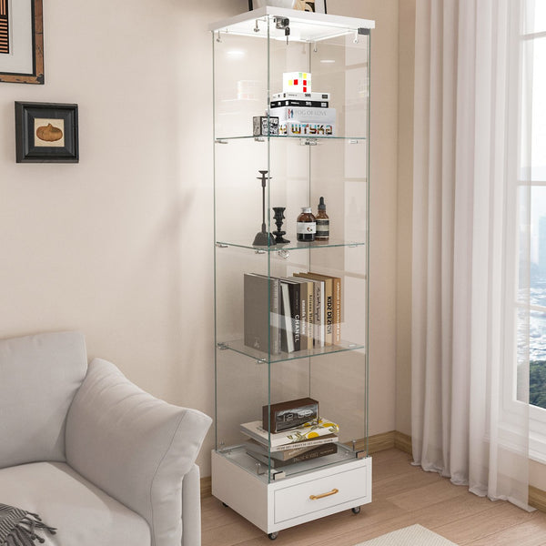 English Elm Modern Glass Display Cabinet With Led Lights, Quick-Assembly 4-Shelf Storage For Collectibles & Decor W241P268239
