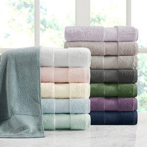 JLA Home Madison Park Signature - Cotton Turkish 6-Piece Bath Towel Set — Oversized 600 GSM Plush Towels with Dobby Border, OEKO-TEX Certified Light Blue MPS73-455