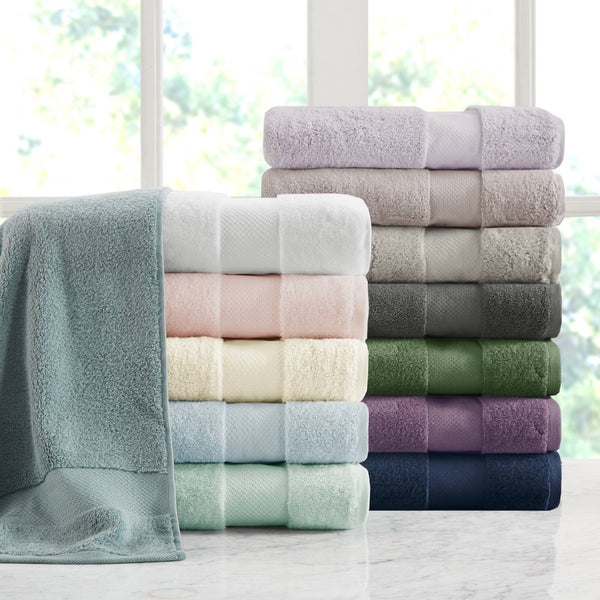 JLA Home Madison Park Signature - Cotton Turkish 6-Piece Bath Towel Set — Oversized 600 GSM Plush Towels with Dobby Border, OEKO-TEX Certified Light Blue MPS73-455