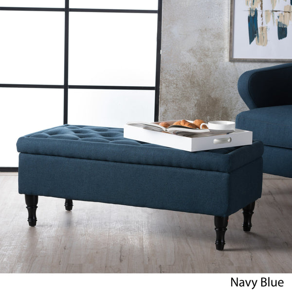 English Elm Christopher Knight Home® - HYATT Navy Blue Storage Ottoman with Tufted Suede Top, Dark Birch Legs, Plush Seat & Hidden Compartment 54744.00NBL