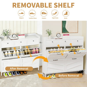 English Elm Metal Powder Coated Steel Shoe Cabinet Slim Entryway Organizer with Seven Drawers White T2398P413026