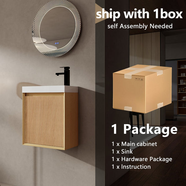 English Elm 18.5" Wall-Mounted Bathroom Vanity With Resin Sink & Soft-Close Door For Smart Space-Saving Design W1972P362127