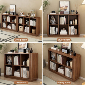 English Elm 6 Cube Farmhouse Bookcase Low Horizontal Wood Shelf Walnut Finish for Living Room W2641P460042