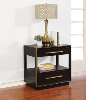 English Elm 2 Chic Two-Drawer Nightstand with Sparkling Acrylic Panels and Faceted Crystal Hardware for Glam Bedrooms Dark Brown B016P255632