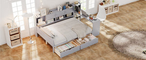 English Elm Full Size L-shaped Daybed with Built-in Desk Bookshelf and Storage for Small Spaces N733S351674E