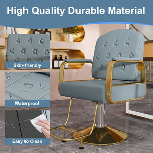 English Elm Hydraulic Salon Chair with Foot Pump Swivel Base Pu Leather Seat for Barber Tattoo Spa Blue W2700P410953