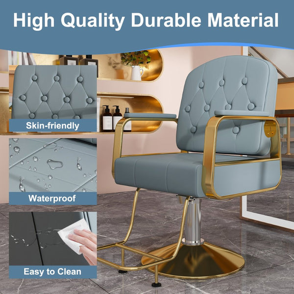 English Elm Hydraulic Salon Chair with Foot Pump Swivel Base Pu Leather Seat for Barber Tattoo Spa Blue W2700P410953