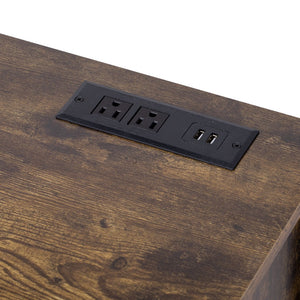 English Elm 2 IN 1 Rustic Dog Crate Side Cabinet Organizer with USB Outlets, Hooks & Sliding Kennel for Dogs N843P256449O