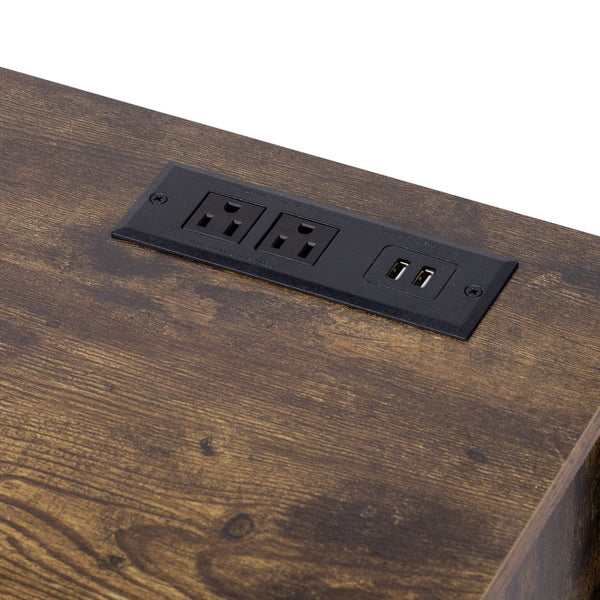 English Elm 2 IN 1 Rustic Dog Crate Side Cabinet Organizer with USB Outlets, Hooks & Sliding Kennel for Dogs N843P256449O