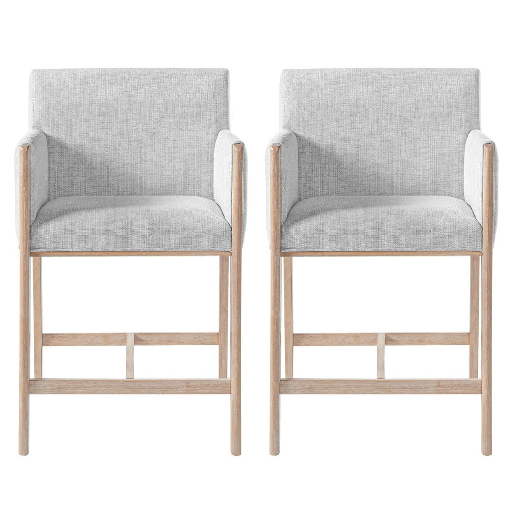 English Elm 24'' Upholstered Counter Stools with Arms Beige Set of 2 for Kitchen Island Natural N780P354193N