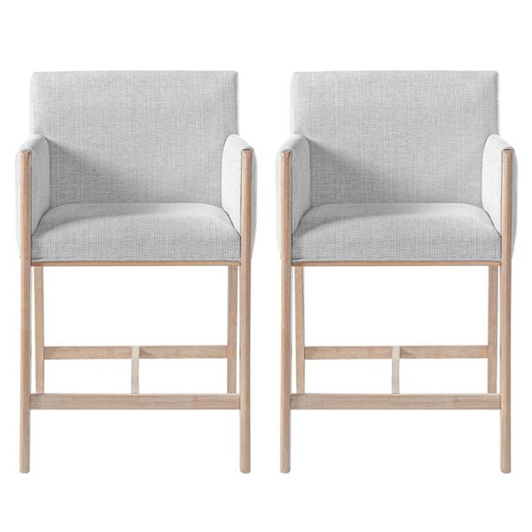 English Elm 24'' Upholstered Counter Stools with Arms Beige Set of 2 for Kitchen Island Natural N780P354193N