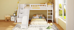 English Elm Stairway Twin Bunk Bed with Slide Storage Drawers and Guardrail Kids Bedroom LT100156AAK-1