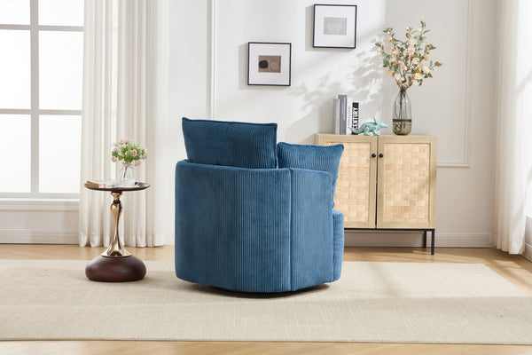 English Elm swivel Barrel Accent Chair with Solid Wood Frame & Metal Base, 350 lb Capacity, Sleek Curved Backrest Elegance Blue W2120P293679