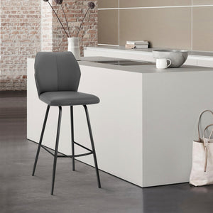 English Elm Mirano Stylish Gray Faux Leather Bar Stool With Sturdy Black Metal Frame – Perfect For Any Space! B2736P268620