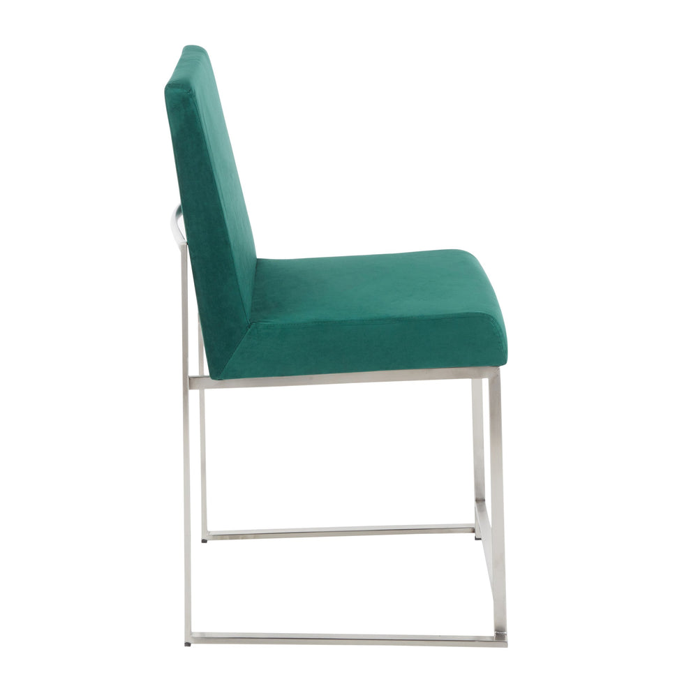 English Elm High Back Fuji Contemporary Dining Chair Set Of 2 - Green Velvet Upholstered With Stainless Steel Frame B202P223563