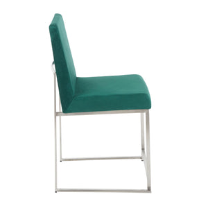 English Elm High Back Fuji Contemporary Dining Chair Set Of 2 - Green Velvet Upholstered With Stainless Steel Frame B202P223563